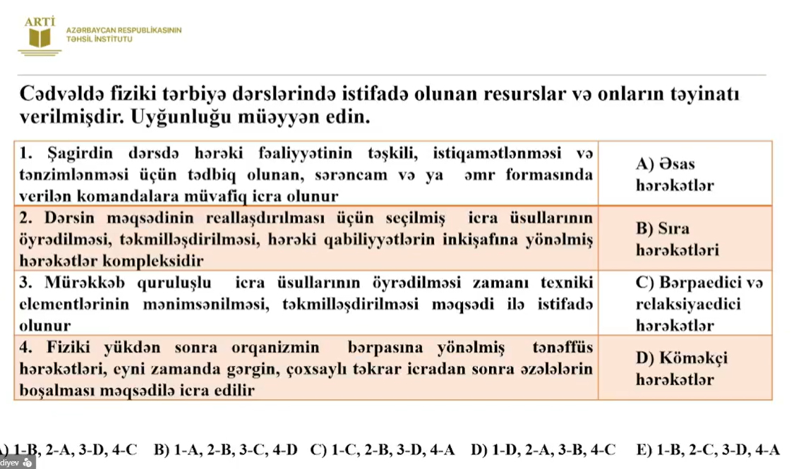 Fiziki tərbiyə üzrə sertifikatlaşdırma imtahanında bu suallar düşəcək