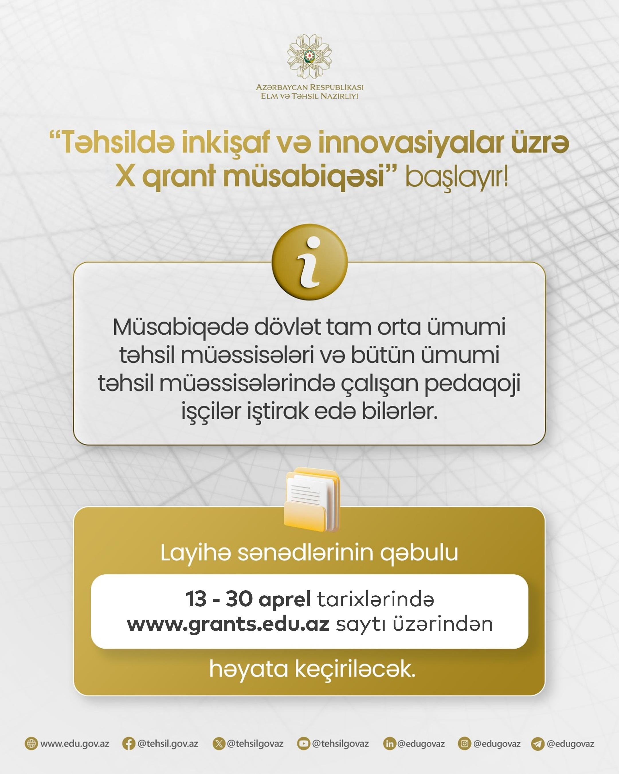 X qrant müsabiqəsinə sənəd qəbulu başlayır
