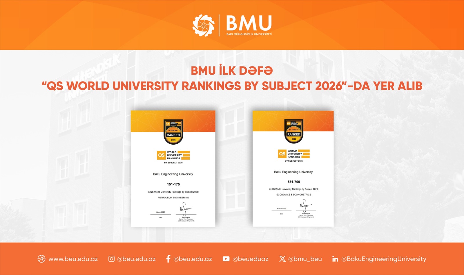 Baku Engineering University appears in international ranking for the FIRST time