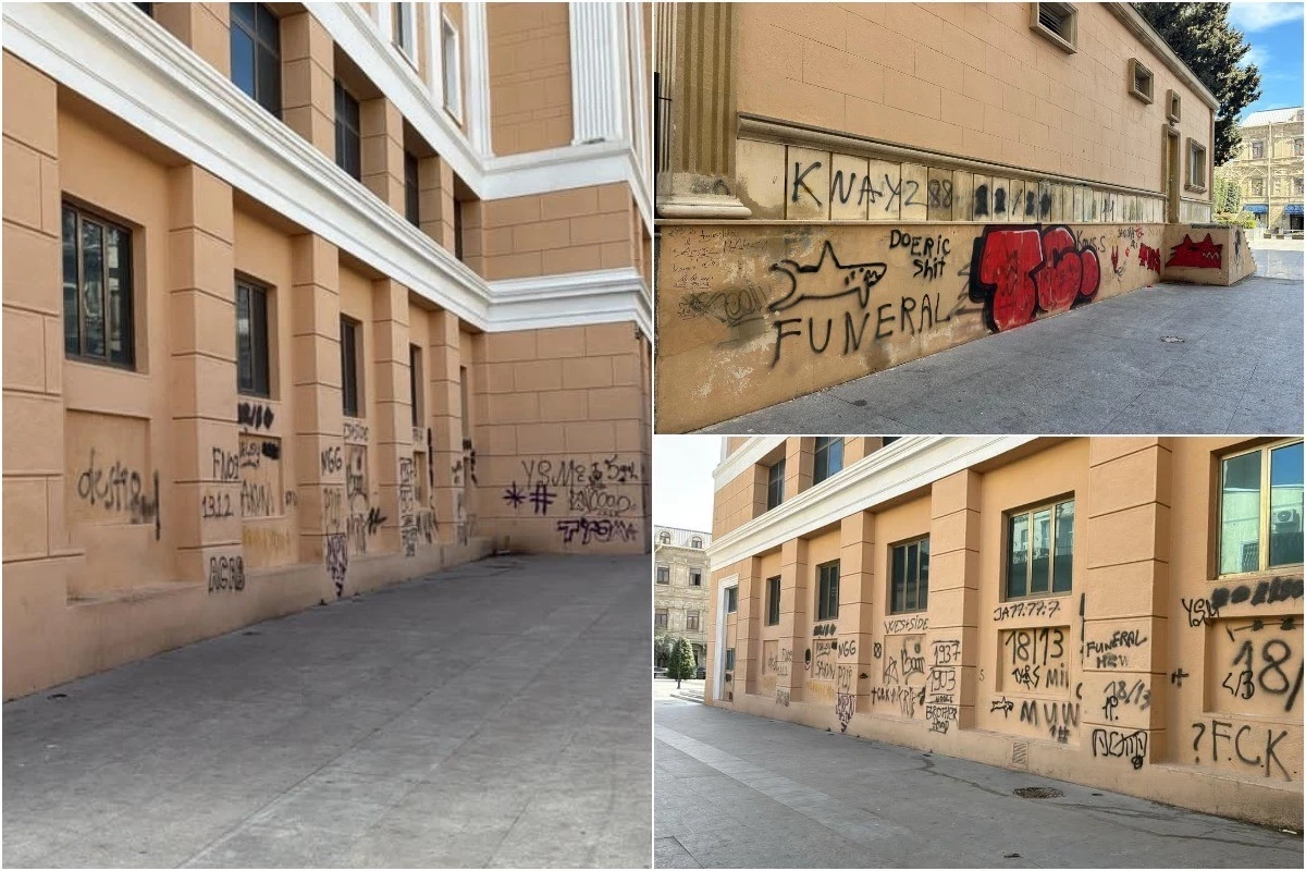 Nizami Kino Mərkəzinin divarına qraffiti çəkən yeniyetmələr saxlanılıb