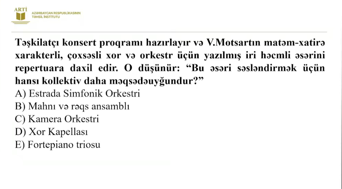 Musiqi müəllimləri üçün sertifikasiya NÜMUNƏLƏRİ